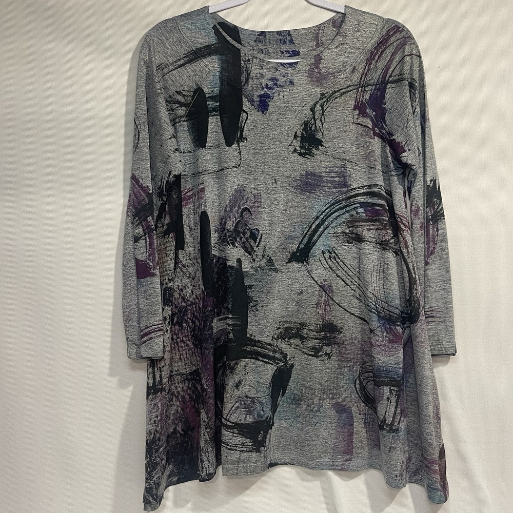 Jess & Jane - Gray Abstract Print "OAP" Long Sleeve Shirt Womens Small -Made USA - Picture 2 of 8